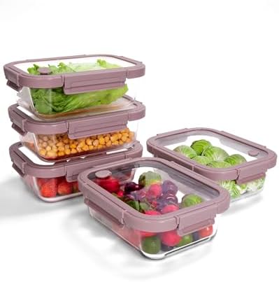 5-Pack 35.2 oz Borosilicate Glass Meal Prep Containers