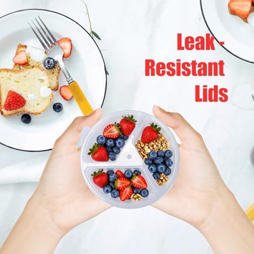 Reusable Snack Containers with Lids 50 Pcs, 3-Compartment Divided