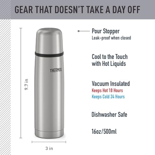 Thermos Vacuum Insulated 16 Ounce Compact Stainless Steel Beverage