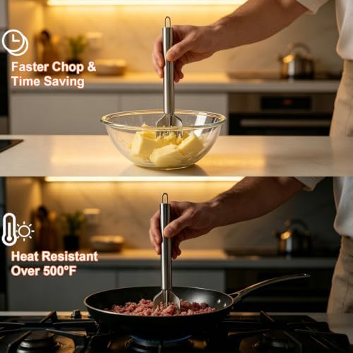 Stainless Steel Meat Masher, 6 Blade Ground Beef Chopper