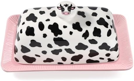 Cow Butter Dish With Lid for Countertop - Cute Funny Ceramic Cover