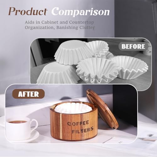 Acacia Wood Coffee Filter Holder and Storage - Round Container for