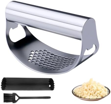 Stainless Steel Garlic Press with Peeler and Brush (1)