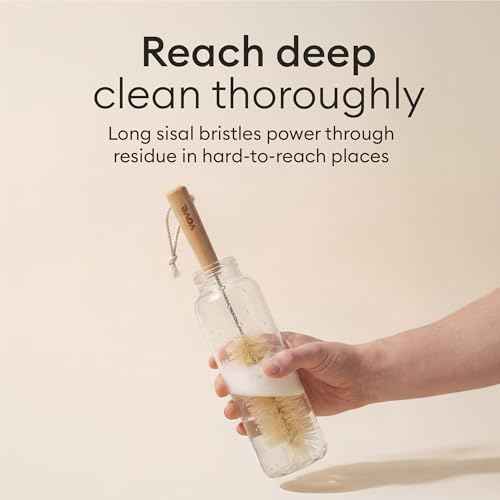 Vove Bottle Brush Set, 4 Natural Sisal Brushes, Bamboo Handles