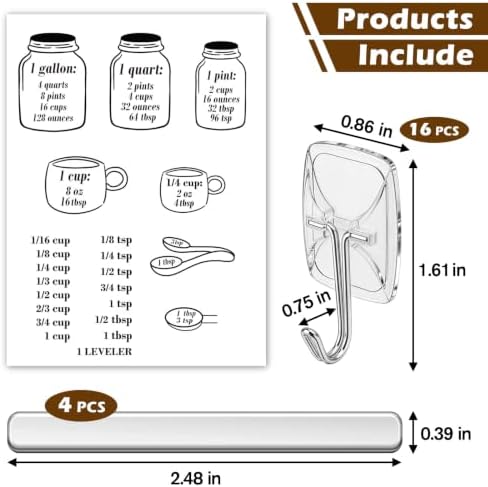 Kitchen Measurement Conversion Chart with 16 Hooks & Anti-Collision