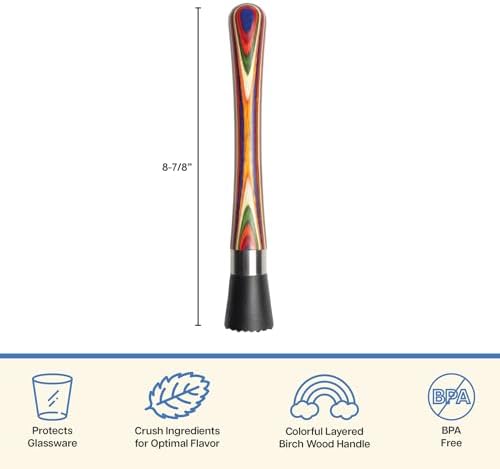 Baltique Marrakesh Muddler for Cocktails, Colorful Wood Handle, Nylon