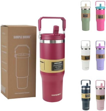30oz Flip Straw Insulated Water Bottle with Handle, Leak Proof