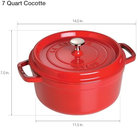 Staub 7-Qt Dutch Oven, Serves up to 7-8 People, Oven Safe to 500°F, Red