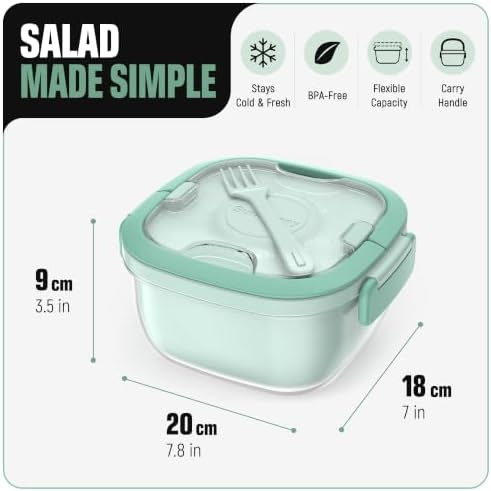 Salad Container with Ice Pack & Handle, 6.8 Cup / 1600ml Large