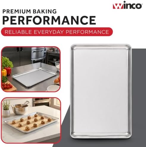 Winco 13" x 18" Aluminum Sheet Pan, 1/2 Size, Reinforced Rim, Closed