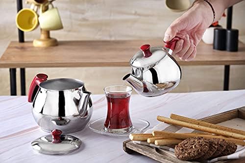 DESTALYA Stainless Steel Turkish Teapot Set with Strainer