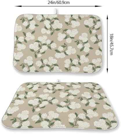 Beige Dish Drying Mat 18x24 Inch Khaki Green Vintage Floral Hydrangea