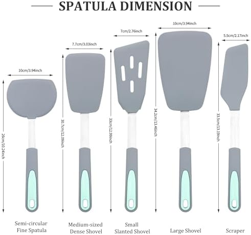 Tongjude 5-Piece Silicone Spatula Set, Light Grey
