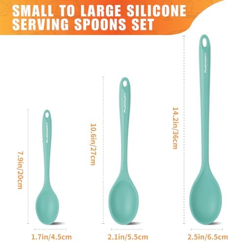 3 Pcs Silicone Spoons Set of 7.9 10.6 14.2 inch for Cooking, Heat