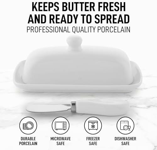 Zulay Kitchen Ceramic Butter Dish with Lid For Countertop & Stainless