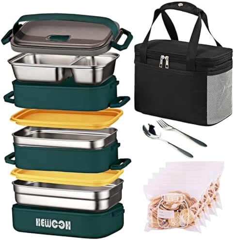 Bento Box Adult Lunch Box, 74 Oz with Lunch Bag (Green)