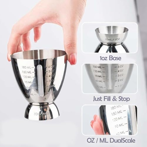 Stainless Steel Cocktail Jigger with OZ&ML Markings, 1–6oz