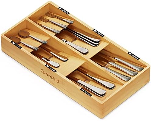 SpaceAid Bamboo Silverware Drawer Organizer with Labels, Kitchen