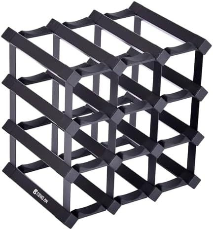 Countertop 12-Bottle Freestanding Modern Black Metal Wine Rack for