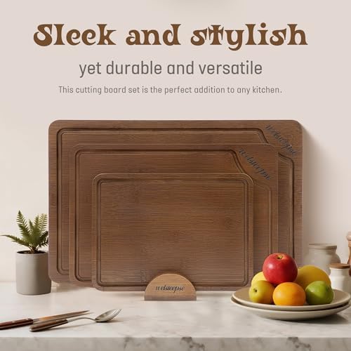 Extra Large Bamboo Cutting Board for Kitchen (Set of 3), with Deep