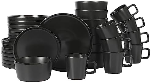 Gibson Home Bowery 32 Piece Matte Black Stoneware Dinnerware Plates, Bowls, and Mugs Set - Service for 8