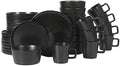 Gibson Home Bowery 32 Piece Matte Black Stoneware Dinnerware Plates, Bowls, and Mugs Set - Service for 8