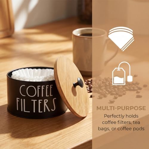 Coffee Filter Holder with Lid, Metal Filter Storage Container