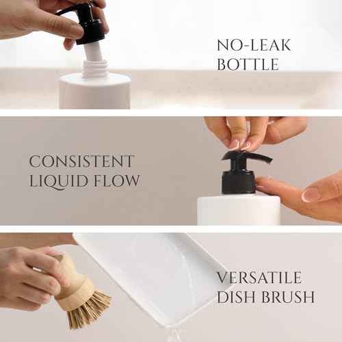 FINESSY White Soap Dispenser Set with Tray and Brush