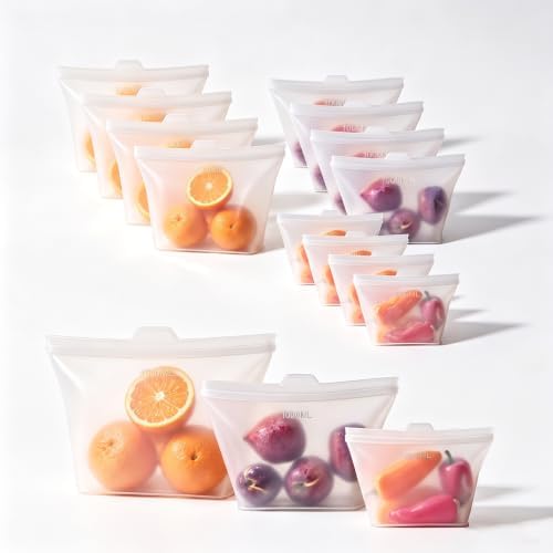 12 Pack Reusable Silicone Bags - 100% Food Grade, Small, Medium, Large