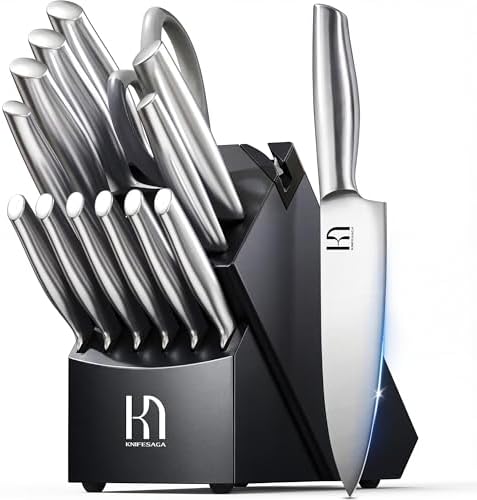 KnifeSaga 14 Pcs Japanese Steel Knife Block Set