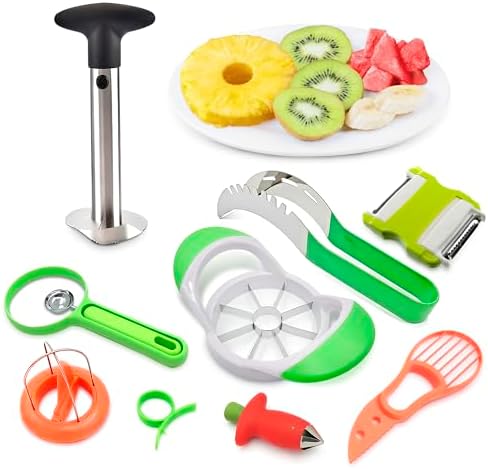 9 Pcs Fruit Cutting Slicer Tools, Food-Grade Plastic, Stainless Steel