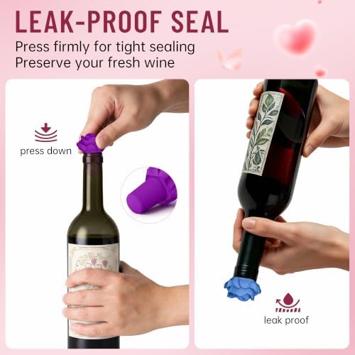 5‐Pack Silicone Wine Stopper Set, Rose Bottle Stopper+Wine Opener