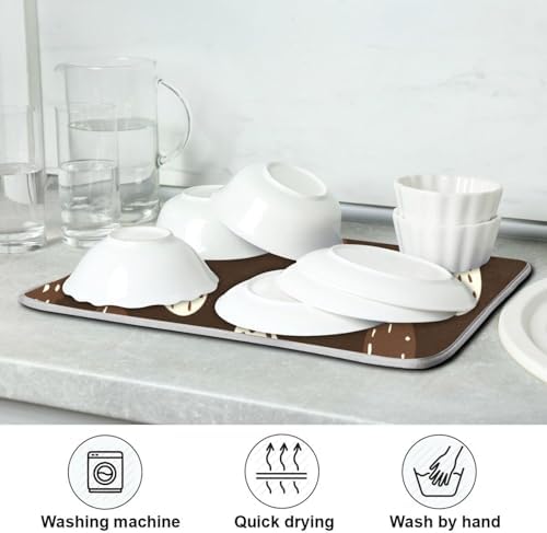 OTVEE Striped Chocolate Art Dish Drying Mat for Kitchen Counter