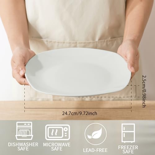 10" Square Dinner Plates Set of 4, White Ceramic Plates for Dinner