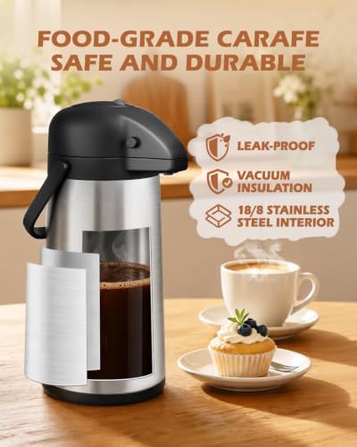 Coffee Carafe for Keeping Hot, 102oz/3L Airpot Coffee Dispenser with
