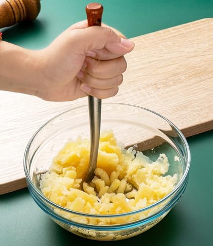 Avocado Masher Stainless Steel Small, Mini Potato Masher, Wooden