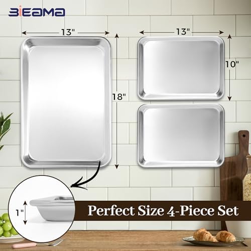 BIEAMA Baking Sheet Pans Set of 4, Perforated Half & Quarter Size
