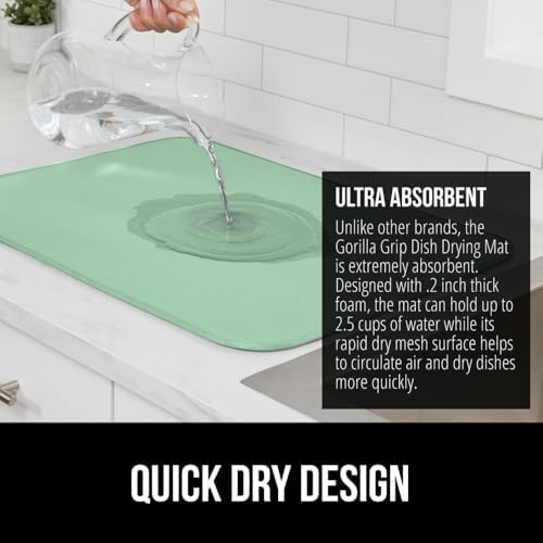 GORILLA GRIP Silicone Under Sink Mat, 34x22, Mint and Microfiber Dish