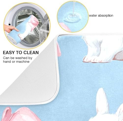 OTVEE White Rabbit Art Dish Drying Mat for Kitchen Counter Absorbent