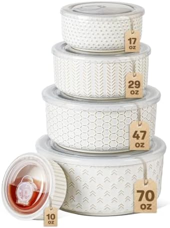 Lareina Ceramic Serving Bowls with Lids, 5-Piece Food Storage Set