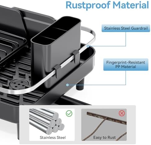 Urackify Expandable Dish Drying Rack, 16.2-23.7", Black