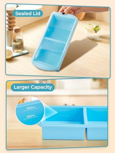 Silicone Freezer Tray with Lid for Soup Ice Cubes, 2Cup Large Ice Cube