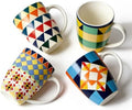 Bohemian Ceramic Coffee Mugs Set of 4, 15oz/450ml Geometric Pattern