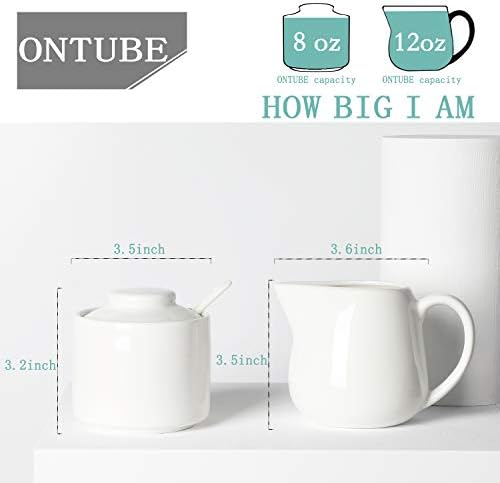 ONTUBE Porcelain Sugar Bowl and Creamer Set of 3, White