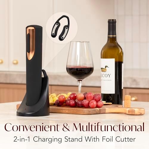 Rechargeable Electric Wine Bottle Opener - Charging Base and Foil