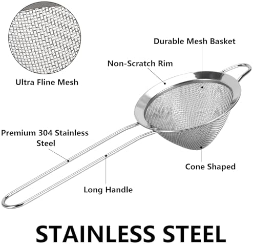 3 Pack Fine Mesh Strainer 304 Stainless Steel Small Sieve Sifter for