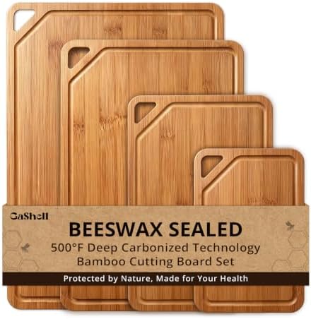 GASHELL Bamboo Cutting Board Set with Beeswax Coating for