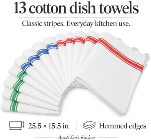 Aunti Em's Kitchen Vintage Striped Cotton Dish Towels, Multicolor
