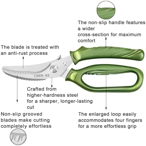 CHEN-KE Rust Resistant Heavy Duty Multipurpose Kitchen Shears-Green