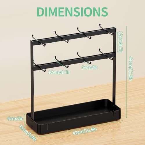 Coffee Mug Holder, 2 Tier Metal Mug Rack with 16 Movable Hooks
